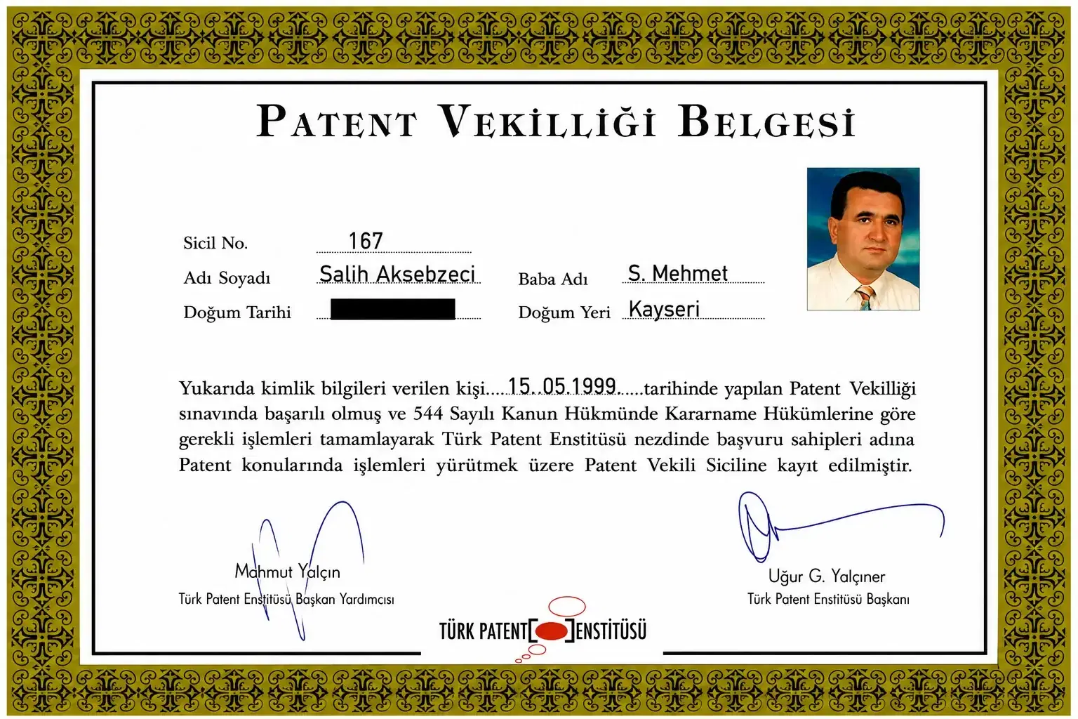 TÜRKPATENT Patent Vekilliği Belgesi — Resmi Belge