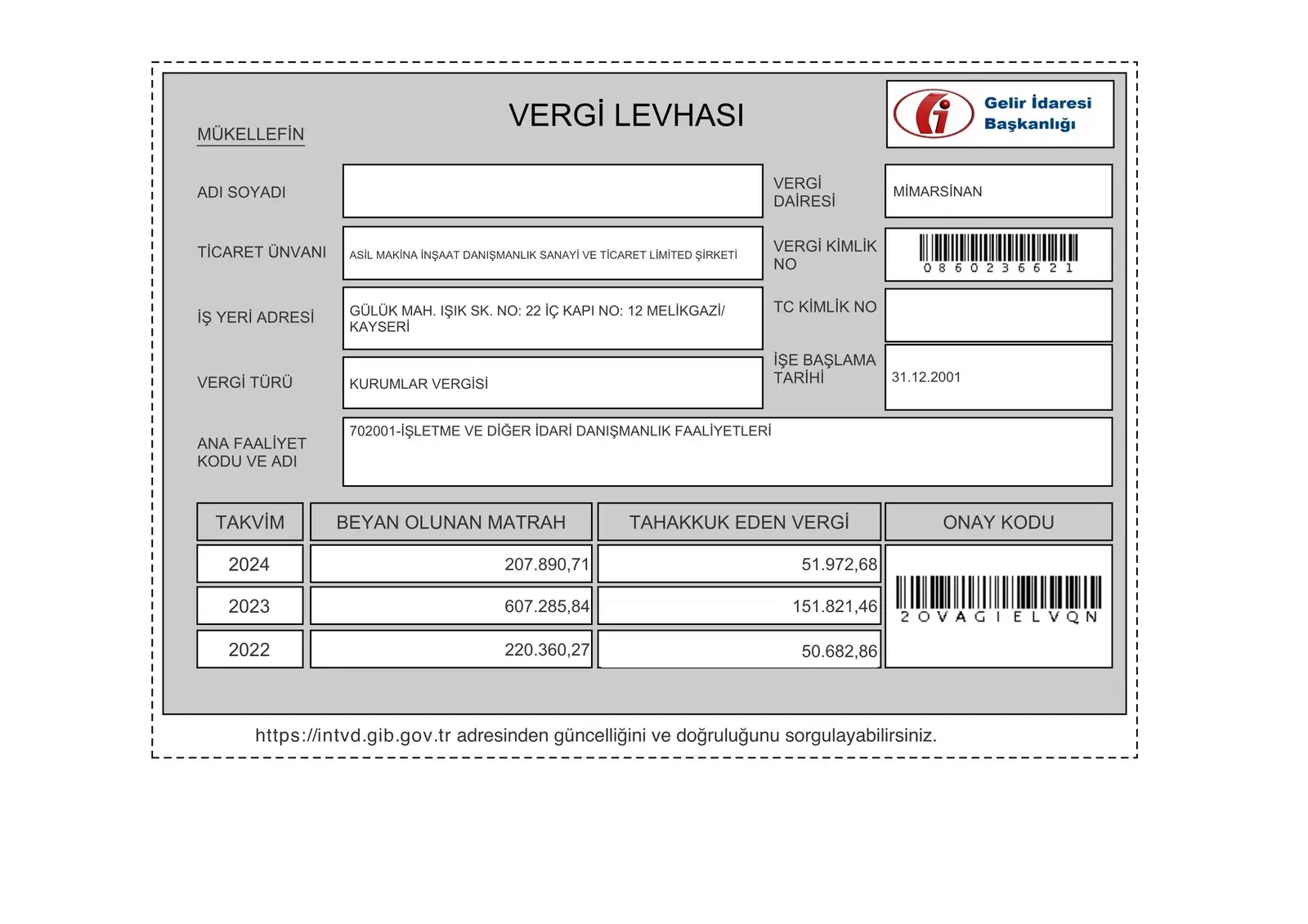 2024 Vergi Levhası — Resmi Belge