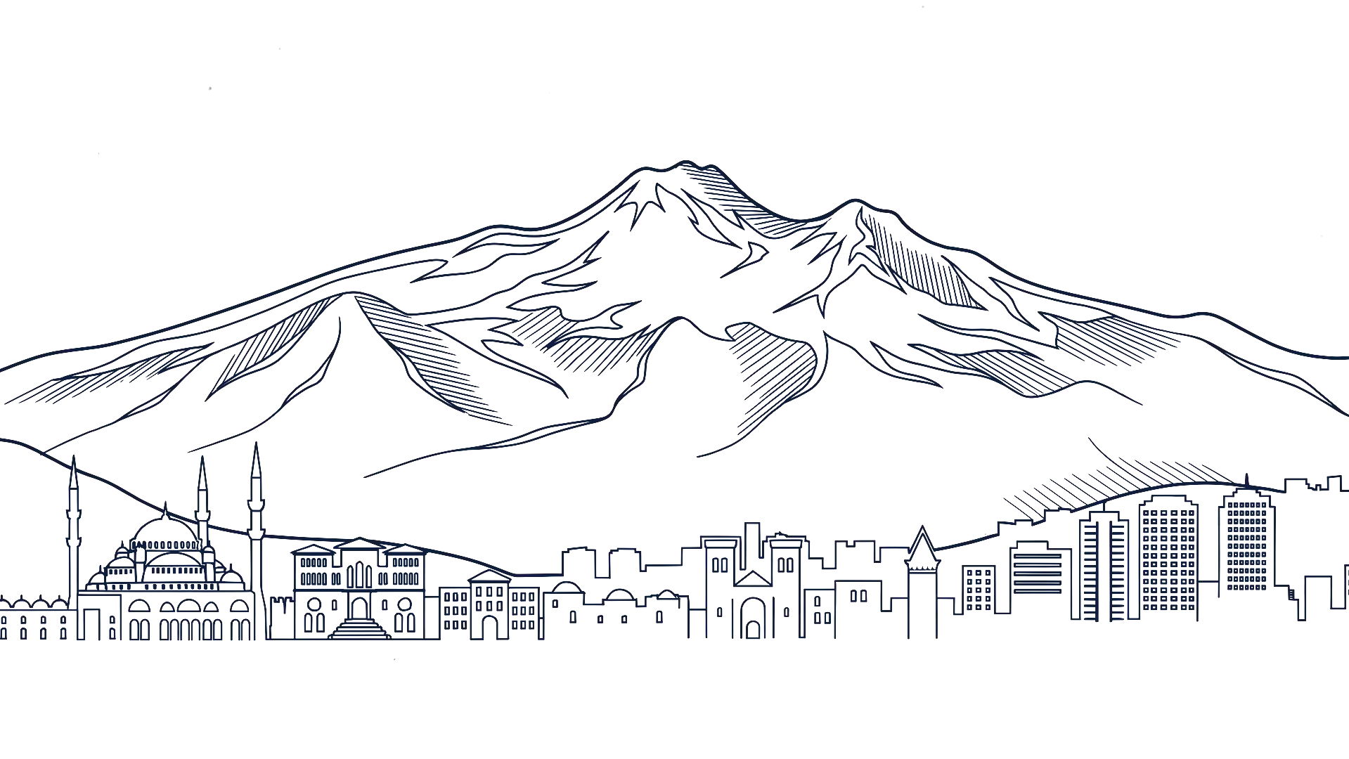 Erciyes Dağı ve Kayseri tarihi silueti — Hunat Camii, Sahabiye, modern Düvenönü