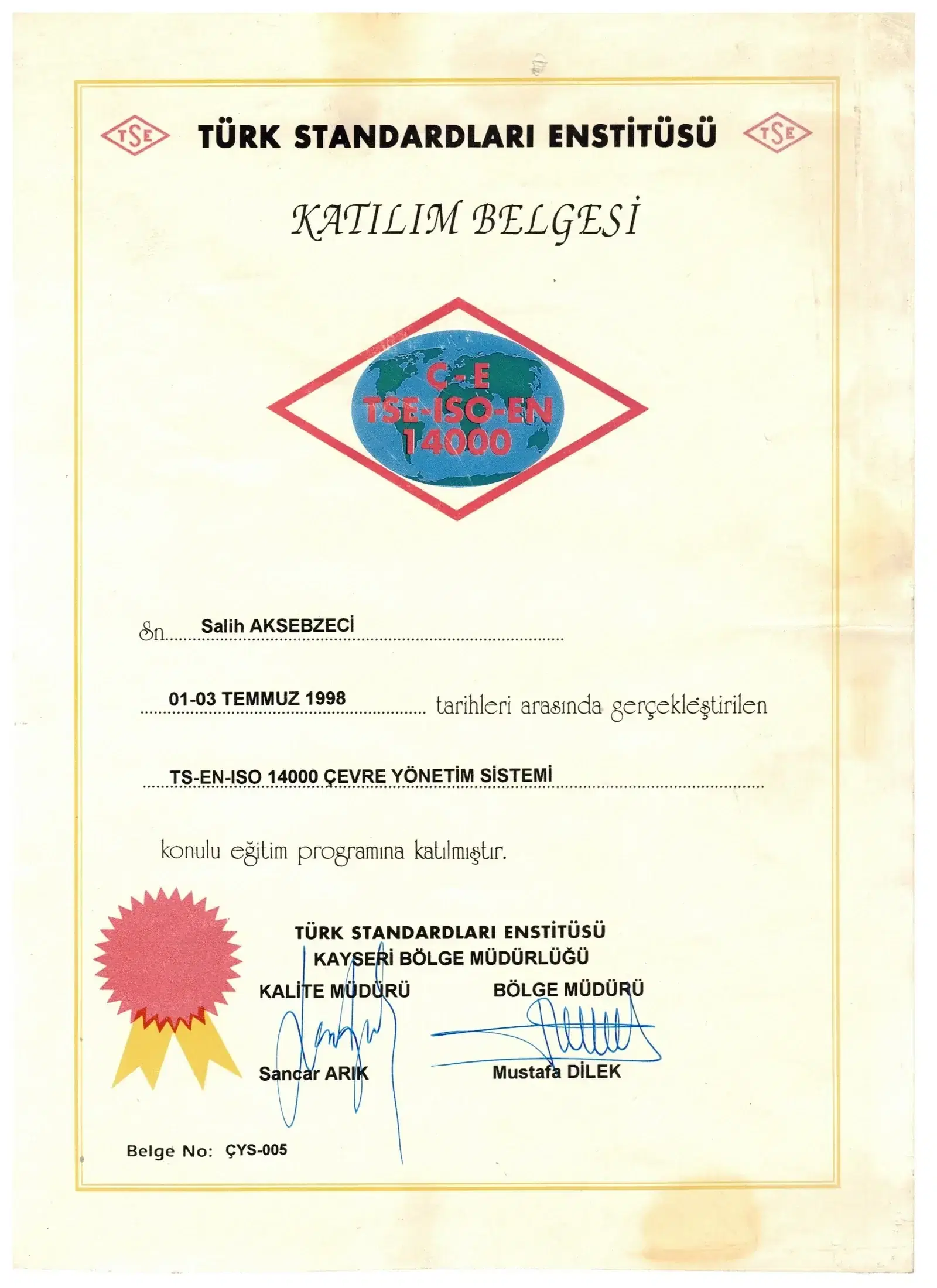 TS-EN-ISO 14000 Çevre Yönetim Sistemi — Resmi Belge